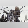 Bernard Hill as Théoden, King of Rohan in 'The Lord of the Rings' riding on a horse