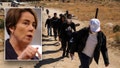 This split shows Mass. Gov. Maura Healey and a group of migrants at the southern border. - Fox News