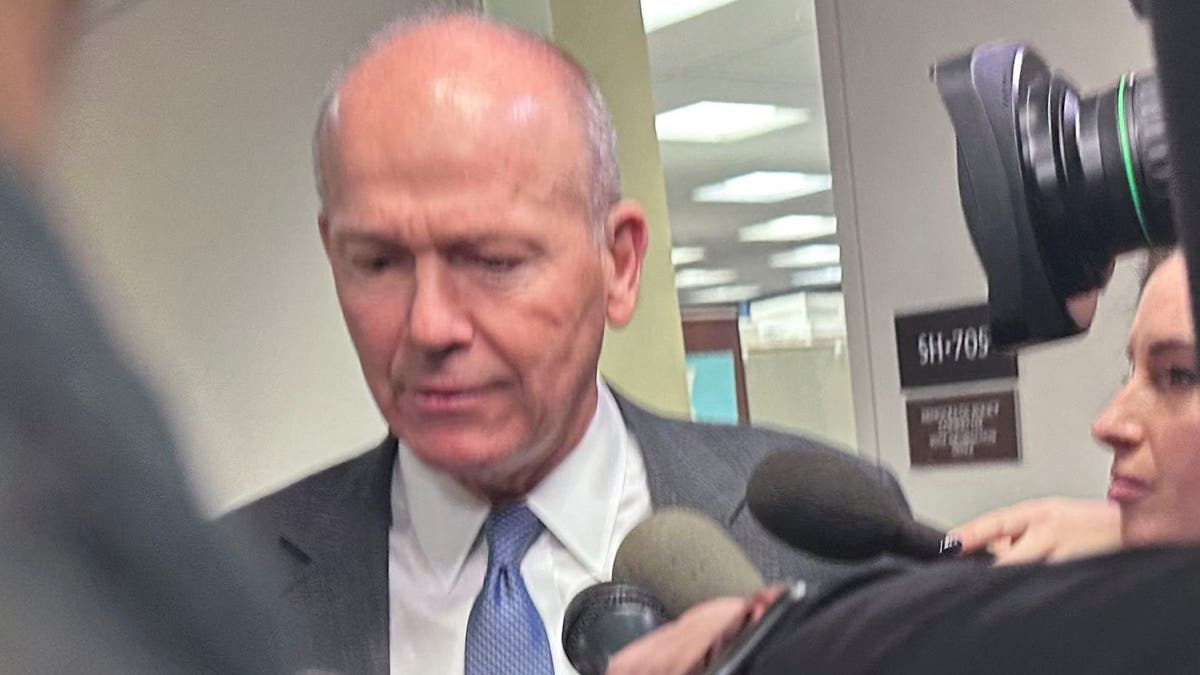 Boeing CEO Dave Calhoun speaks with reporters on Capitol Hill