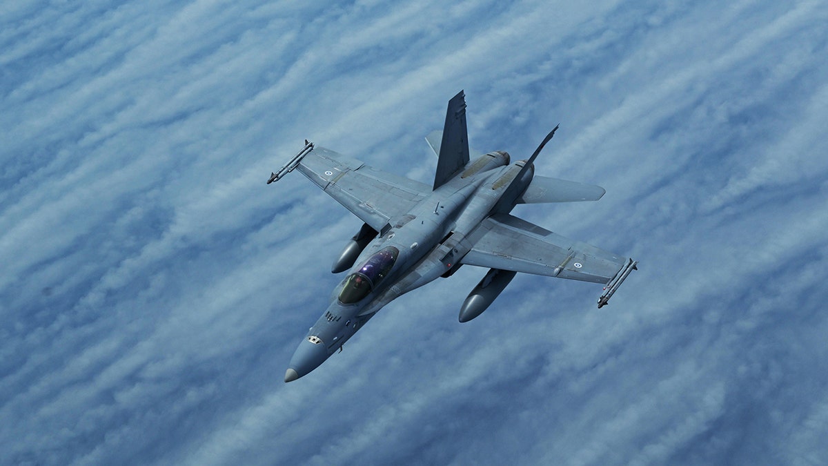U.S. Navy F/A-18 Superhornet aircraft high in the sky