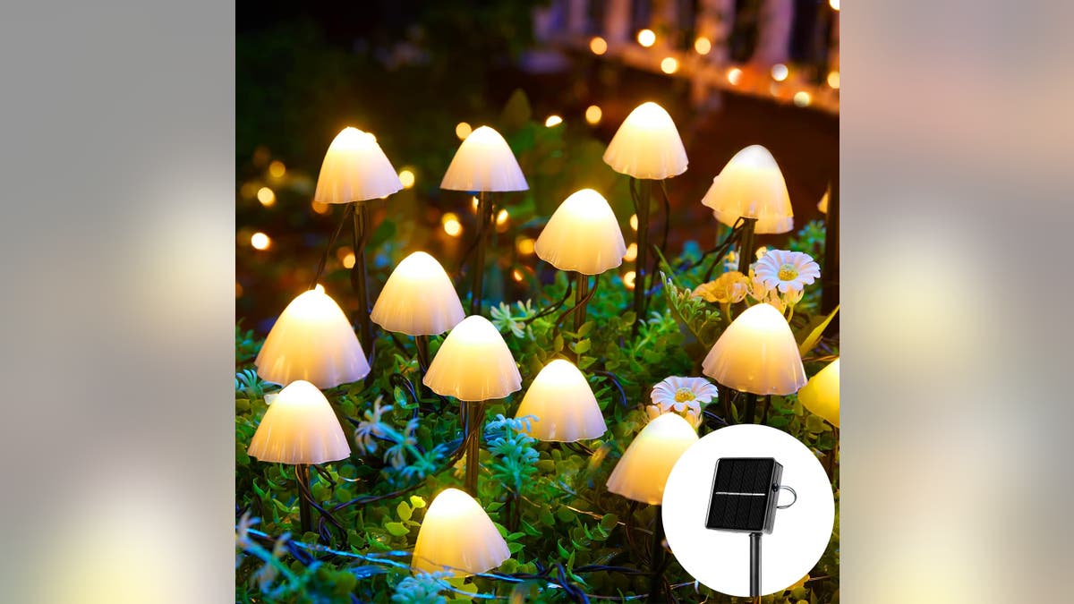 Cute solar mushrooms add charm to your garden. 