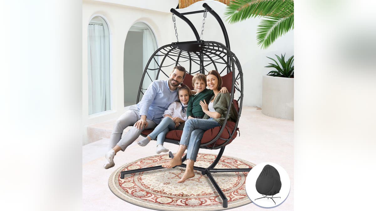 An egg swing is one of the comfiest swings for outside. 