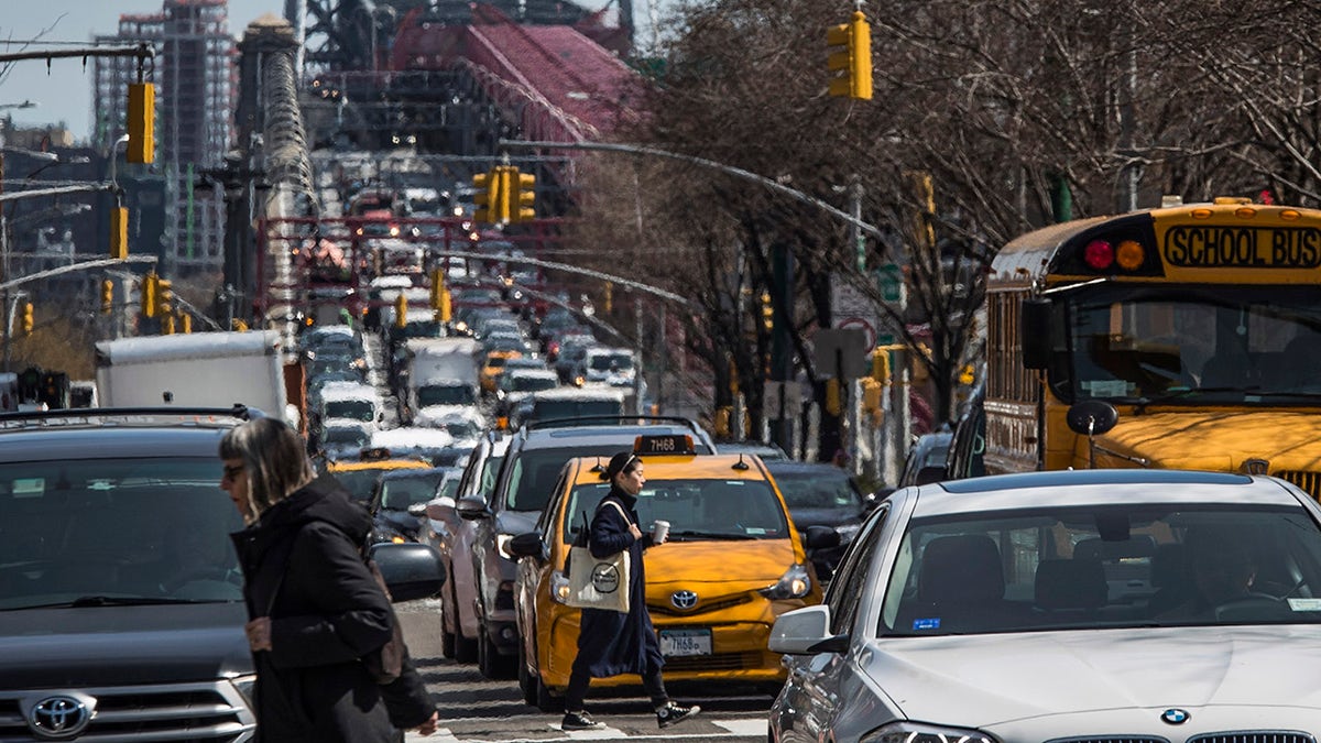 Pedestrians and traffic in New York City
