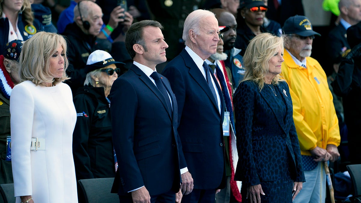 Biden and Macron in front of WWII veterans