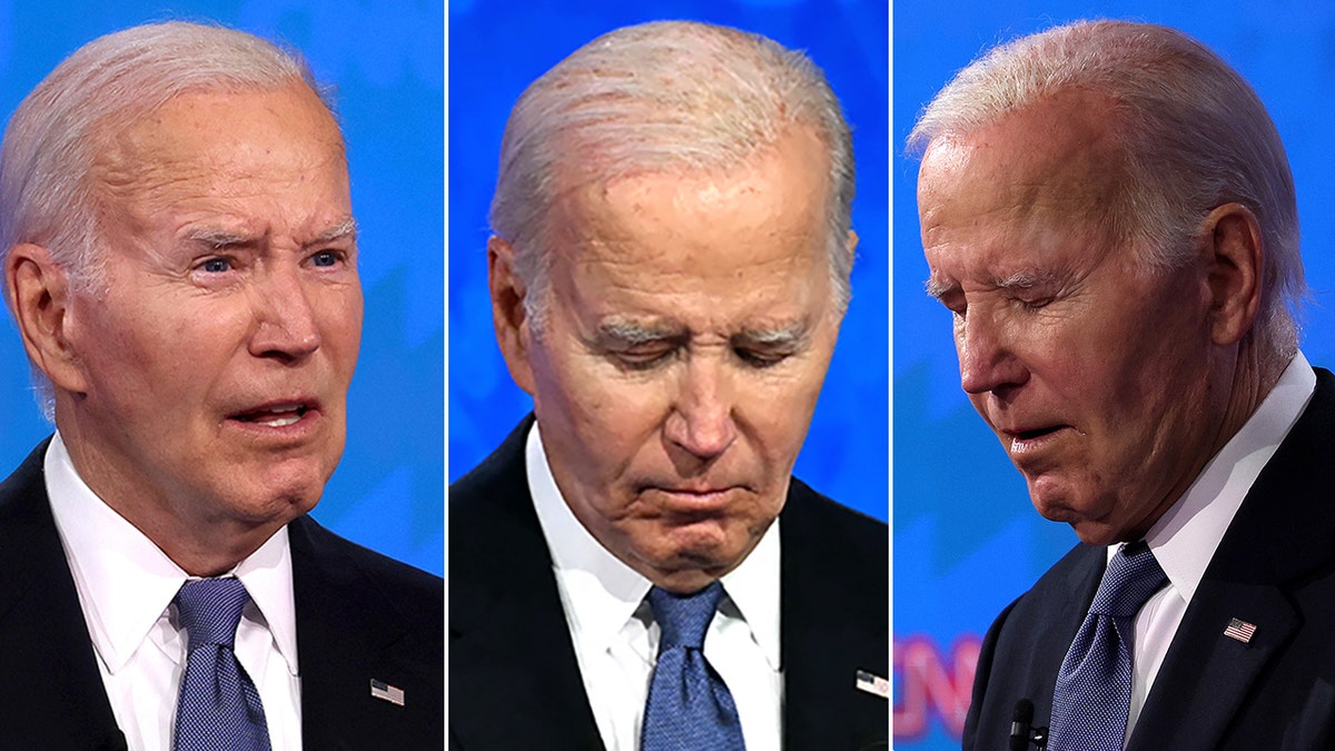 Three photos of Biden during the debate
