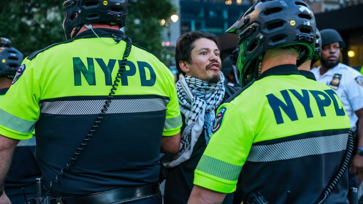 Um manifestante anti-Israel é preso
