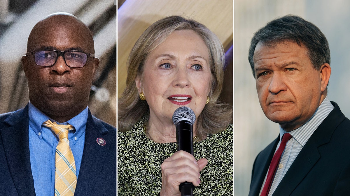 Split image of Rep. Jamaal Bowman, Hillary Clinton and George Latimer