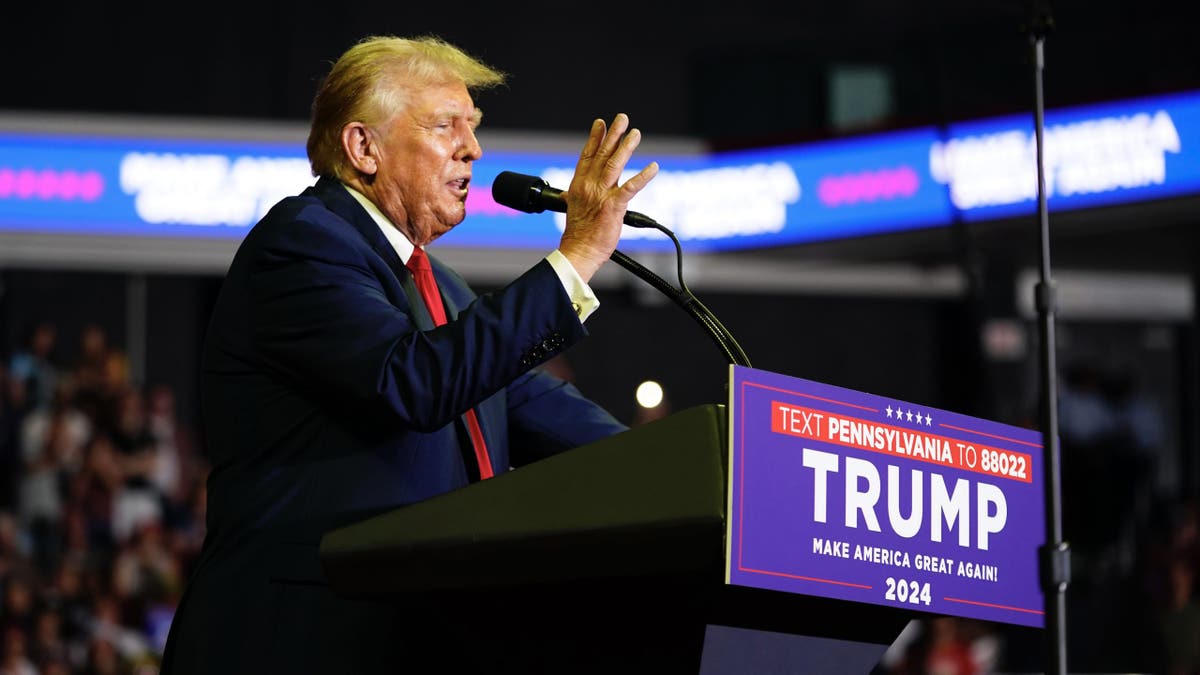 Former President Trump speaks at a campaign rally on Saturday, June 22, 2024, at Temple University in Philadelphia.