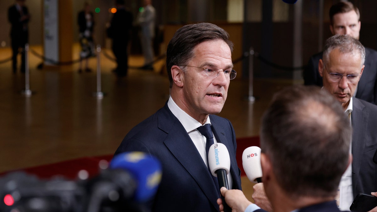 Netherland's Prime Minister Mark Rutte addresses the media at the end of an EU summit in Brussels.