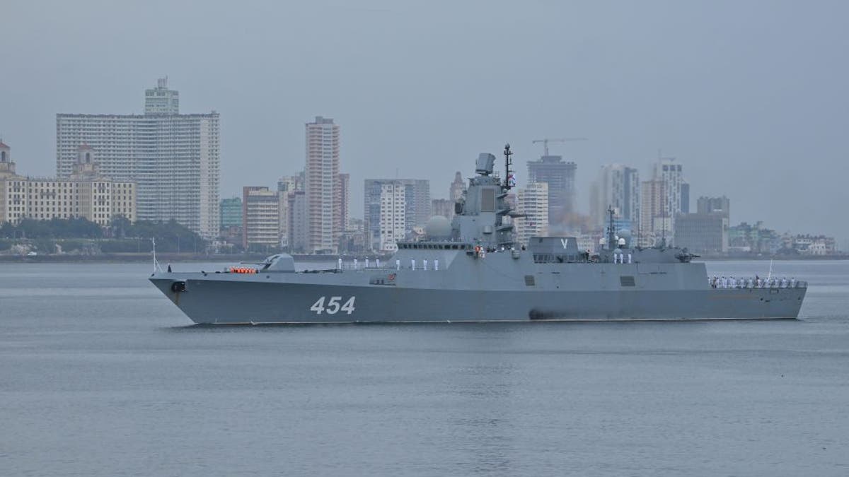 This view shows the Russian warship Admiral Gorshkov arriving in Havana on June 12, 2024. Tensions between the United States and Moscow have grown since Russia's invasion of Ukraine. The Biden administration has provided Ukraine with billions of dollars in military aid to fend off Russia.