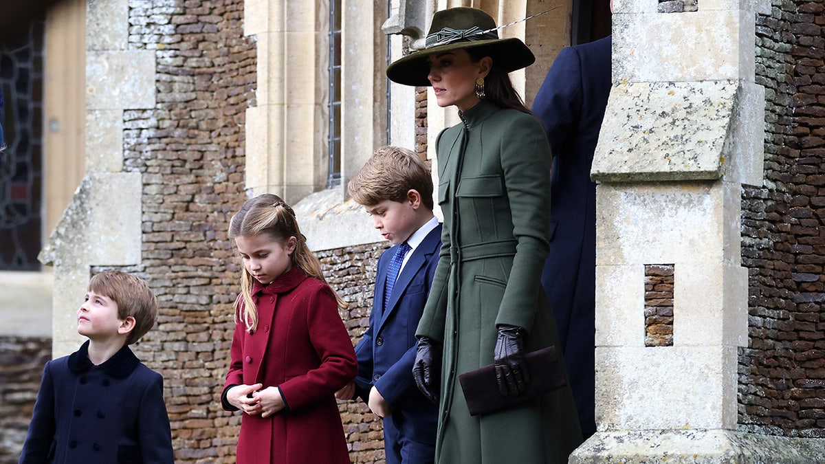 Kate Middleton walking with her three children