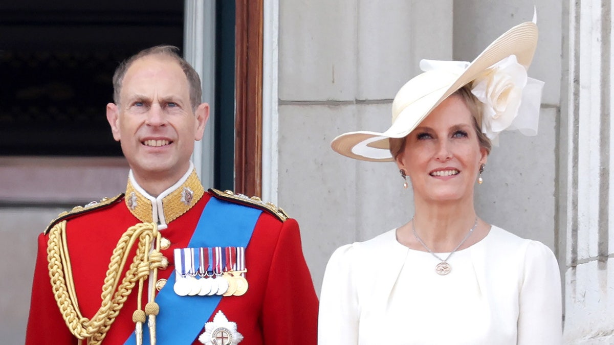A close-up of Prince Edward and Sophie, Countess of Wessex on the palace balcony.