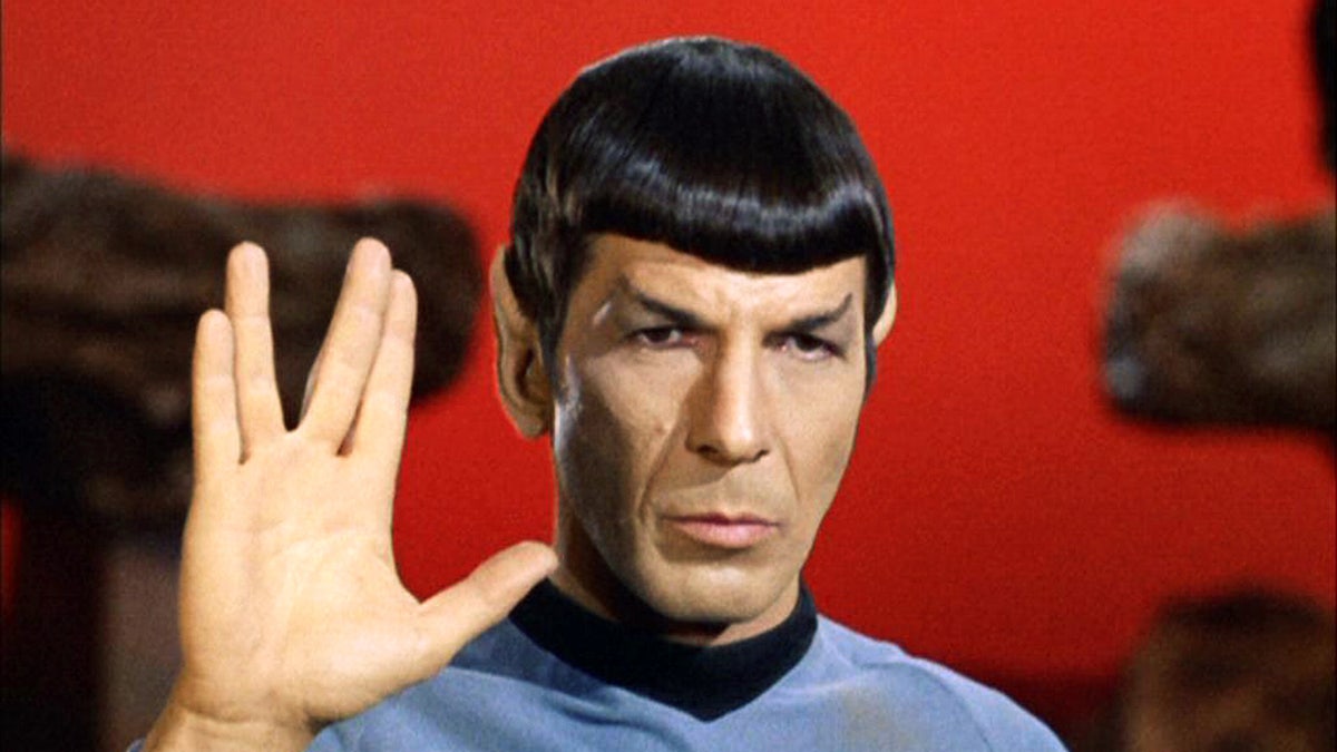 Leonard Nimoy dressed up as Spock.