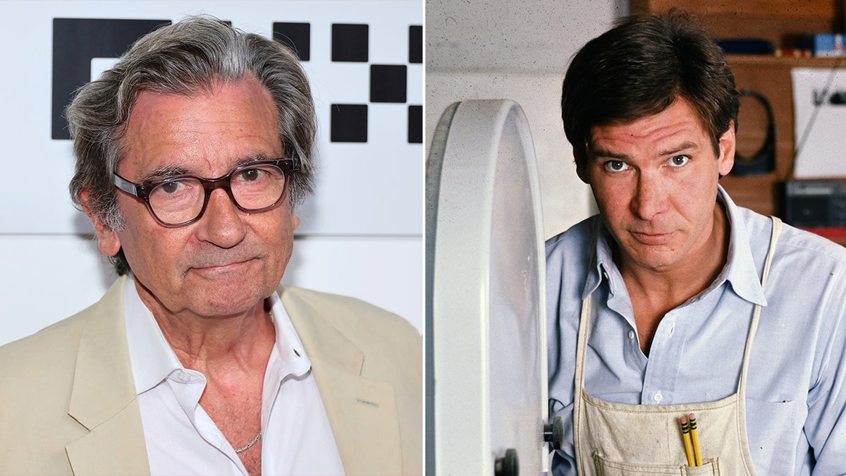 Side by side photos of Griffin Dunne and a younger Harrison Ford