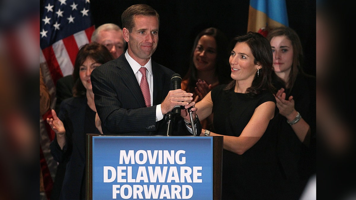 Attorney General Beau Biden with his wife Hallie Biden in celebrates his re-election in 2010
