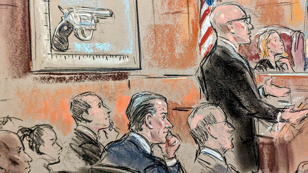 A court sketch depicts Hallie Biden testifying on the stand during Hunter Biden’s trial