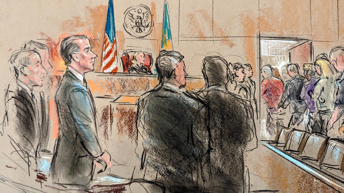 A court sketch depicts the jury returning to deliberation in Hunter Biden’s federal trial