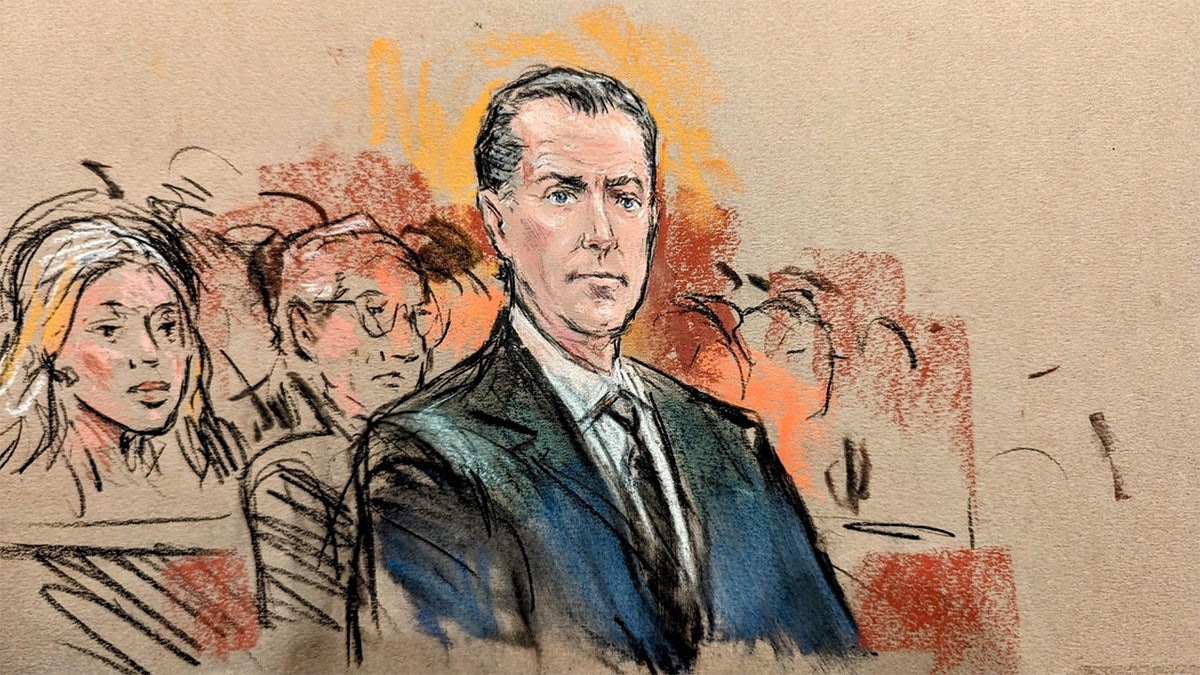 The court sketch depicts moments from Hunter Biden's federal trial