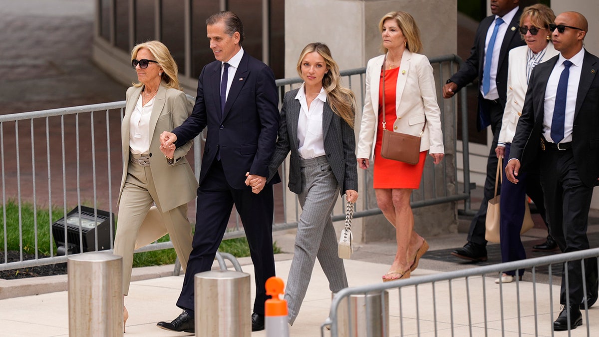 Hunter Biden, Jill Biden and Melissa Cohen Biden leave federal court.