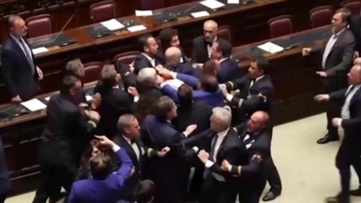 Lawmakers scuffle in Italian parliament