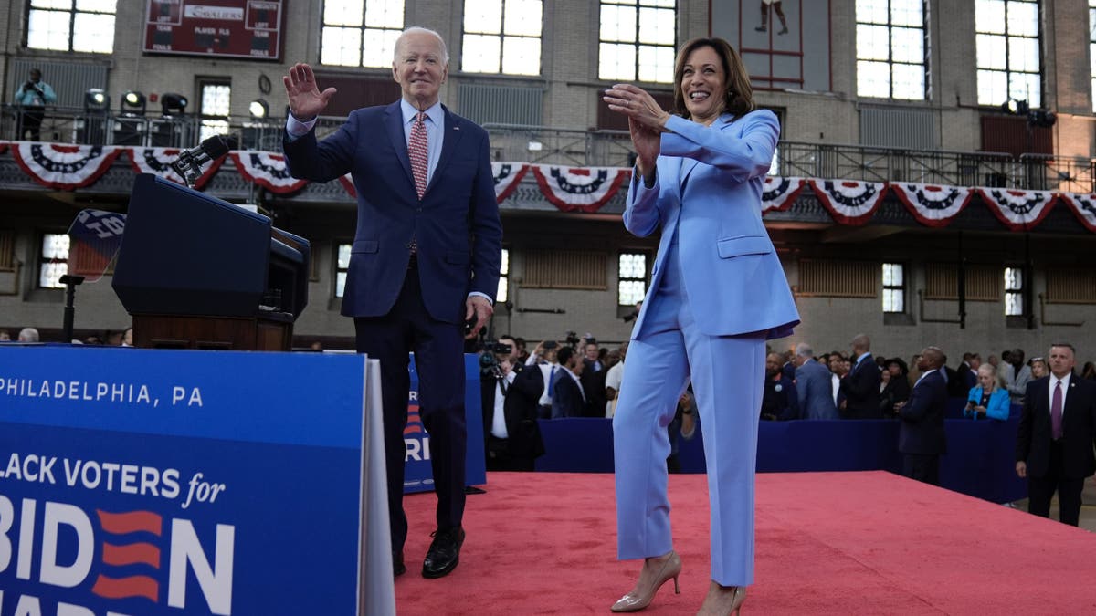 President Biden and Vice President Harris are shown during a campaign event at Girard College in Philadelphia on May 29, 2024.