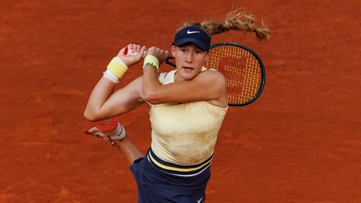 Mirra Andreeva plays at the French Open