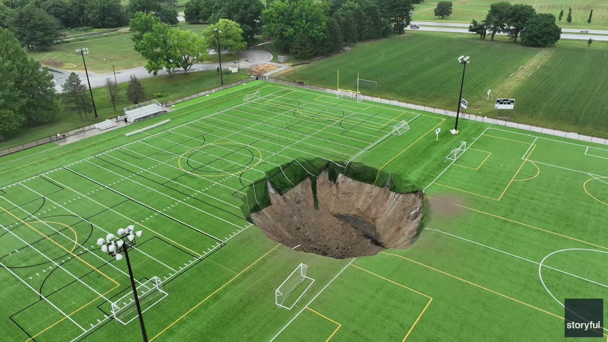 Massive sinkhole opens at Illinois soccer field