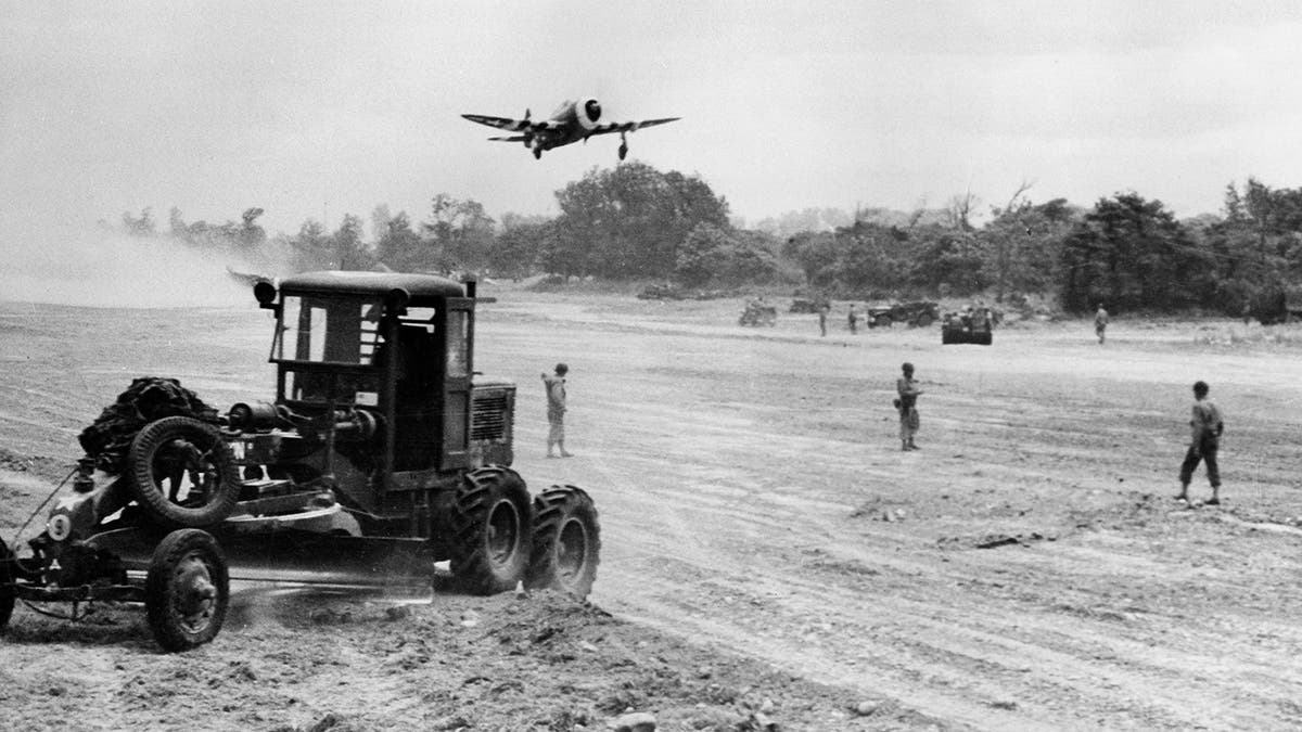 black/white photo of D-Day airfield at Normandy