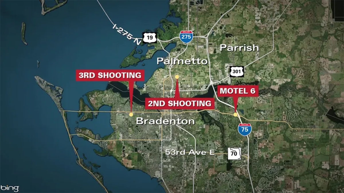 Map of shootings in Florida's Manatee County on June 24th 