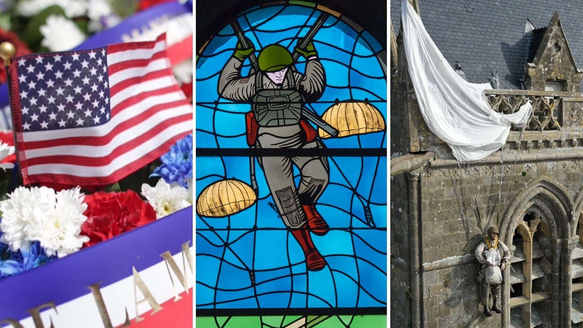 D-Day paratroopers stained glass