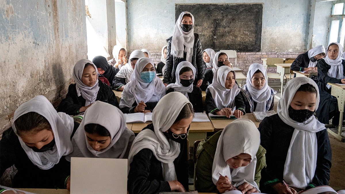 Afghan girls in school classroom