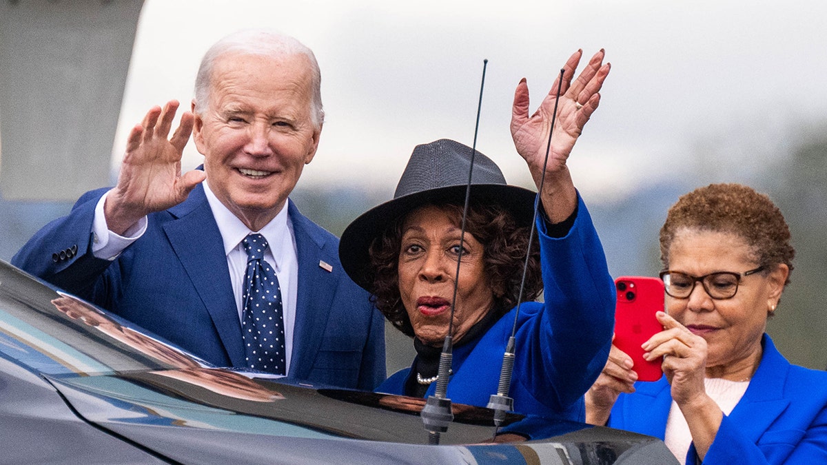 Pres.  Biden Visits Los Angeles and is Greeted by Representatives Maxine Waters and Karen Bass
