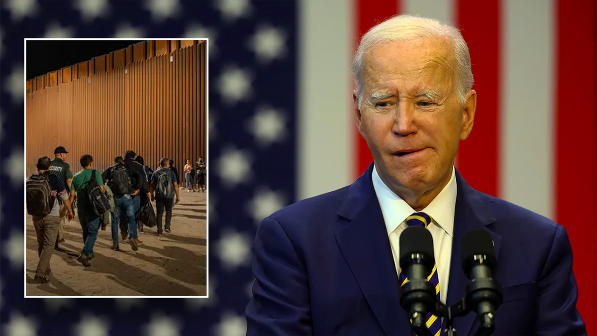 President Biden looking glum with border crossing image