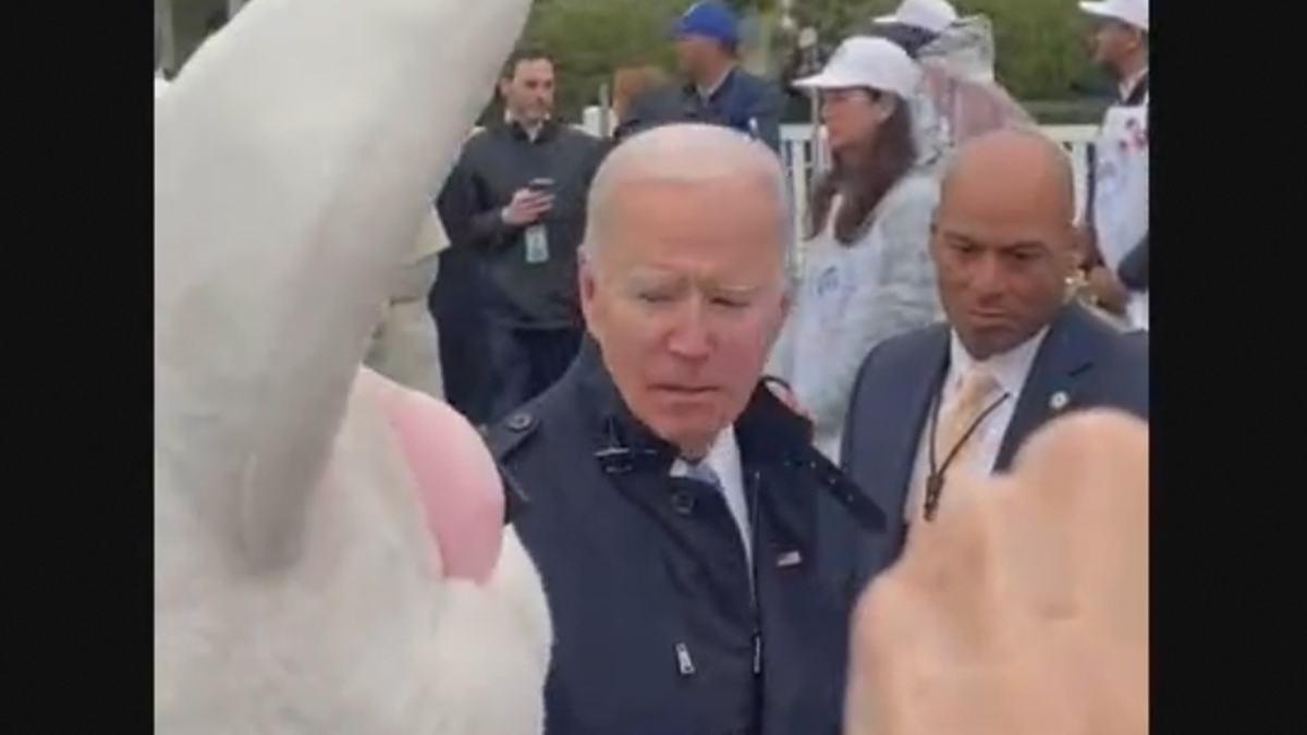 closeup of Joe Biden with Easter Bunny
