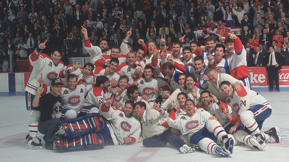 Montreal Canadiens celebrate winning the Cup