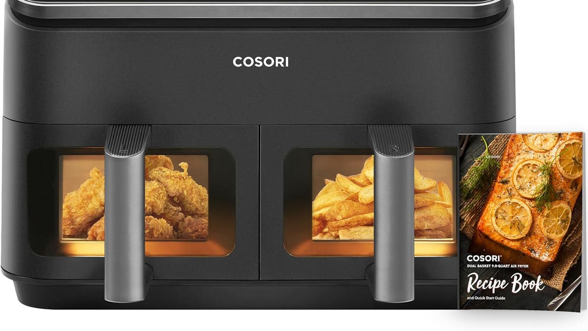 This dual basket air fryer allows you to cook multiple items at the same time.