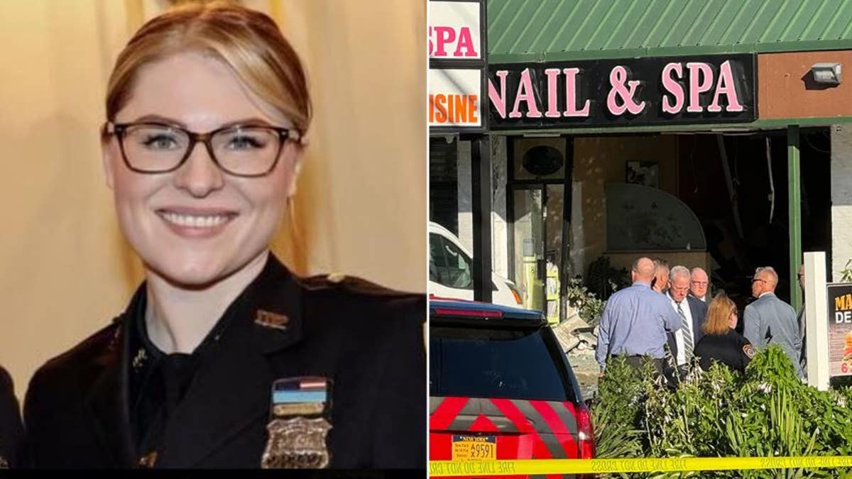 A split of Emilia Rennhack in her police uniform and the crash scene