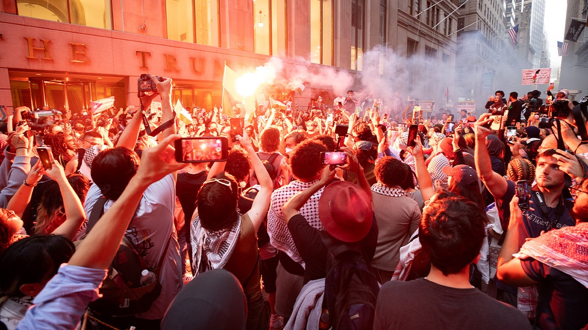 Protesters gather at Union Square in New York City to demonstrate against Israel's ongoing war in the Gaza Strip and express solidarity with Palestinians on June 10, 2024.