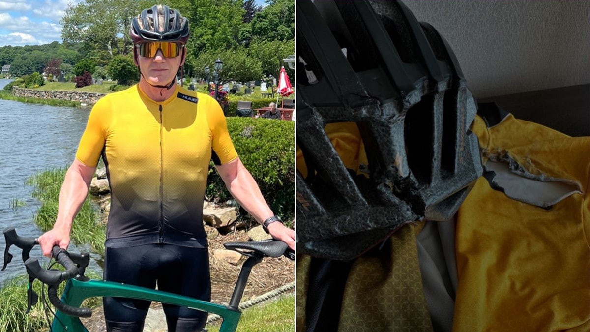 Photos of Gordon Ramsay's cycling outfit before and after accident