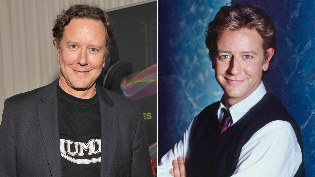 A split photo of Judge Reinhold then and now