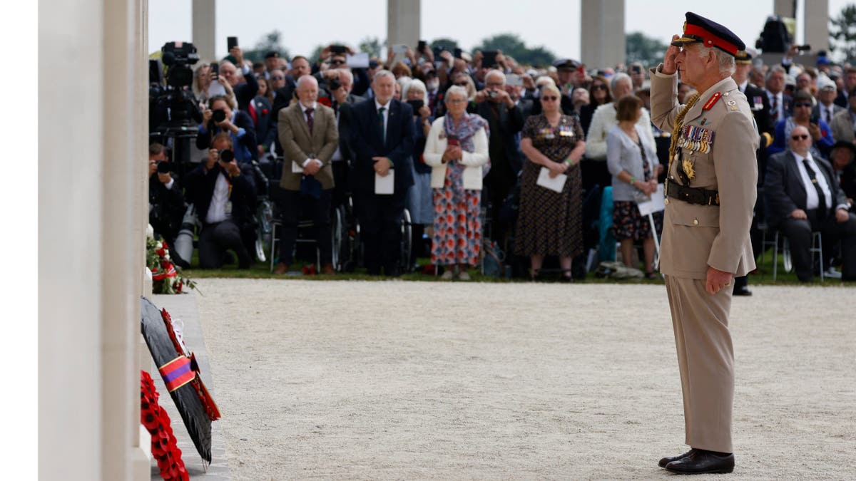 King Charles lays a wreath to commemorate the 80th anniversary of the D-Day Landings