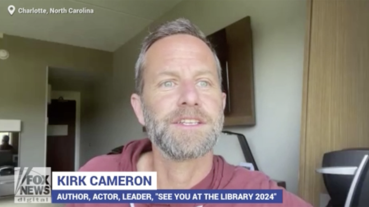 Kirk Cameron speaks on camera from Charlotte, NC