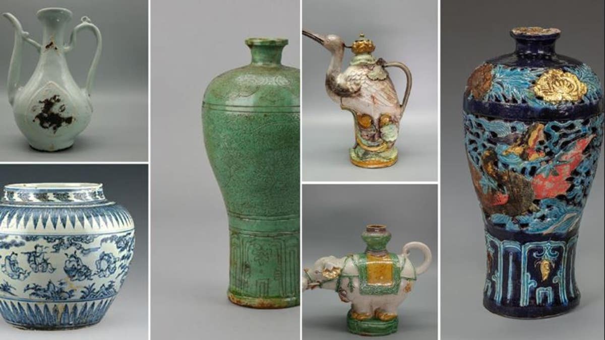 Some of the relics found on two Ming Dynasty-era shipwrecks.  