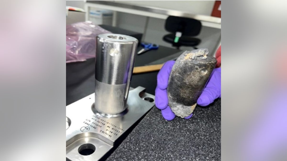"Stanchion recovered from NASA flight support equipment used to attach International Space Station batteries to cargo pallets.  Stanchion survived re-entry through Earth's atmosphere on March 8, 2024, and crashed into a house in Naples, Florida." NASA said.