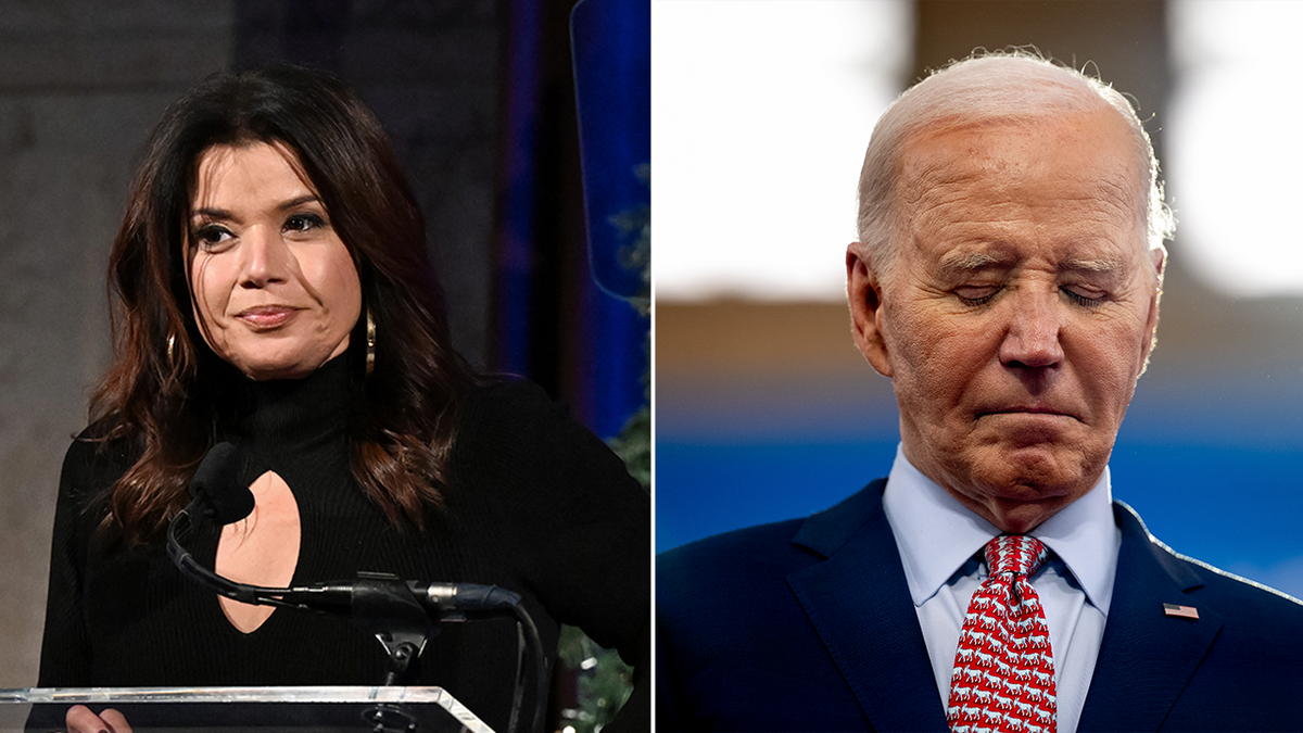 Ana Navarro and President Biden with eyes closed and head down
