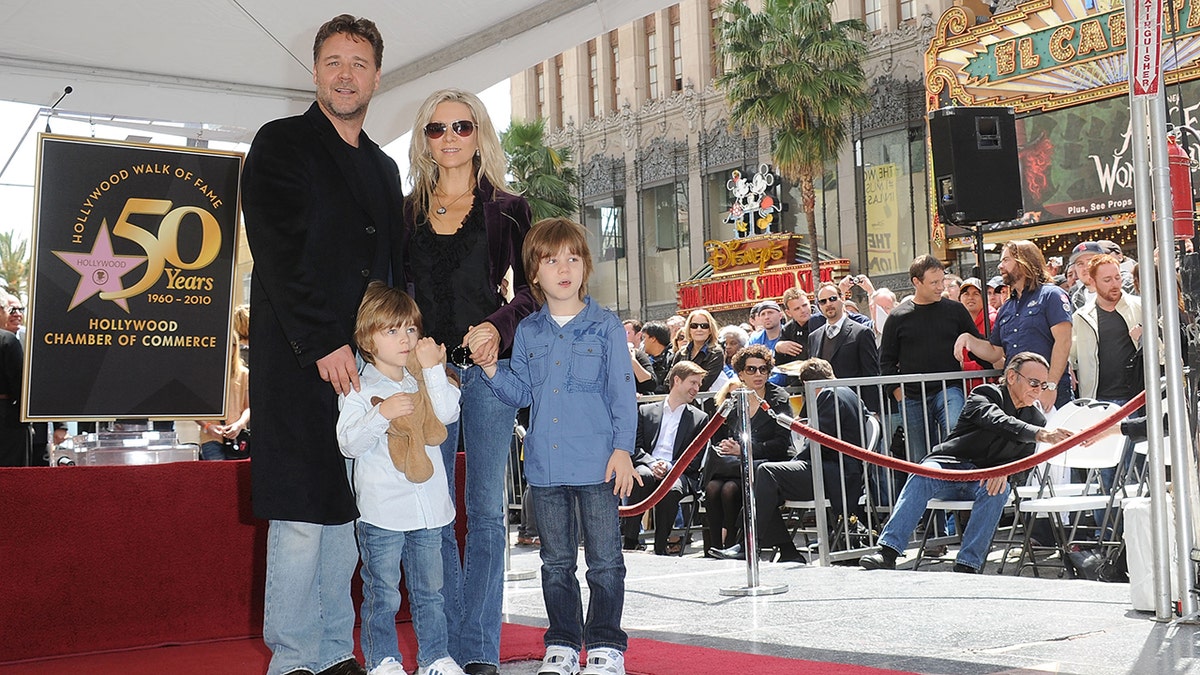 Russell Crowe with his then-wife and two sons