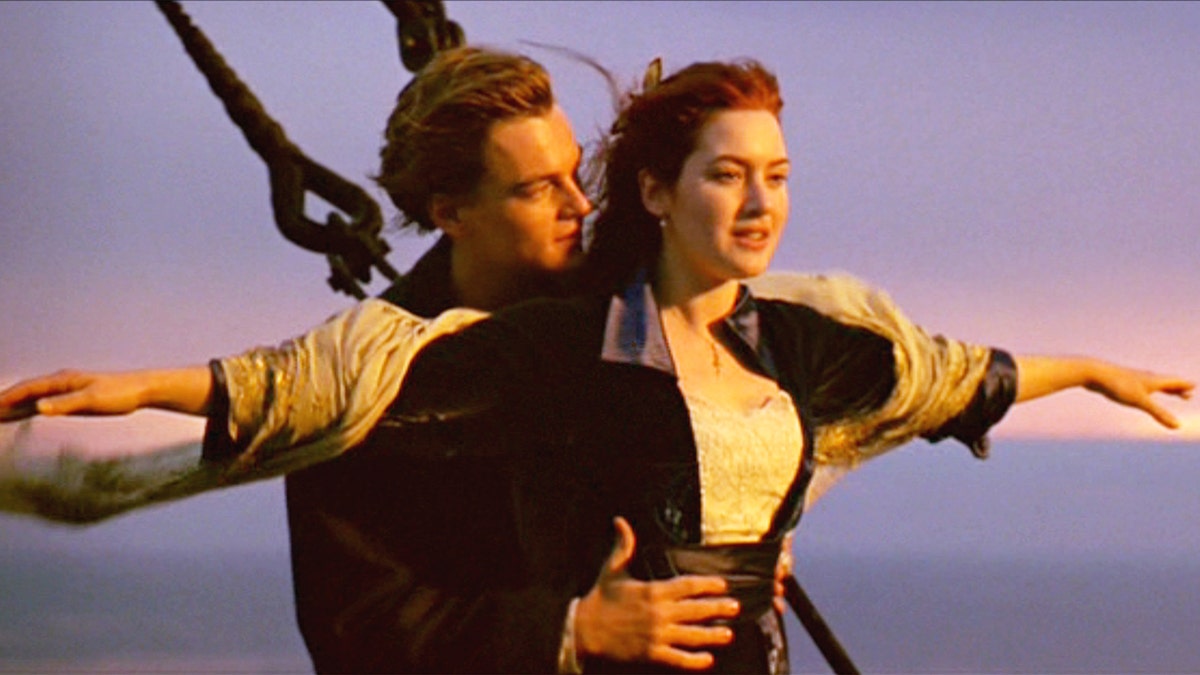 Leonardo DiCaprio and Kate Winslet filming Titanic