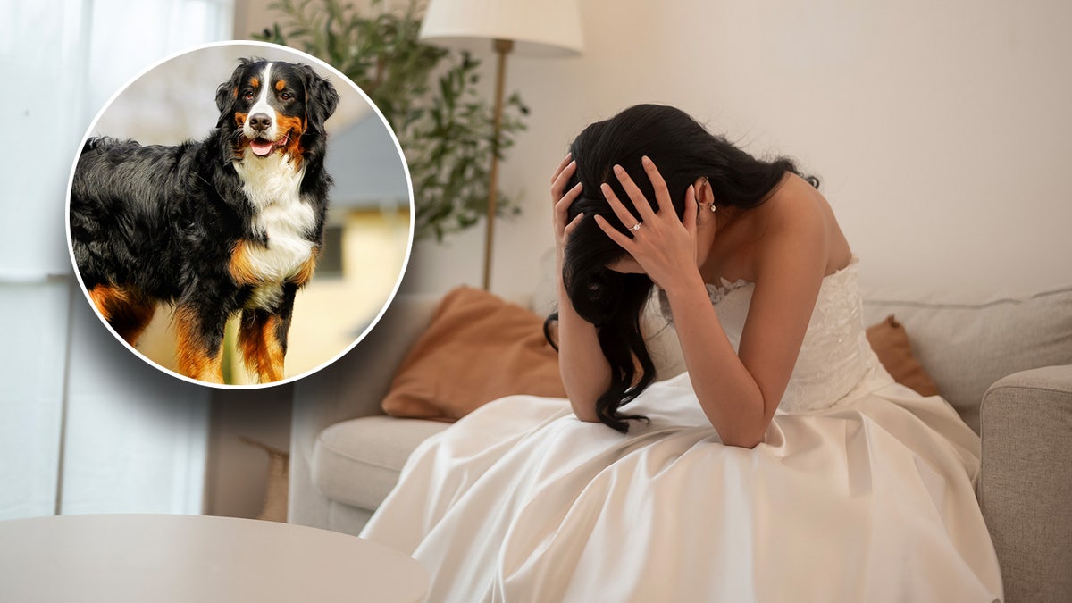 bride upset with inset of dog