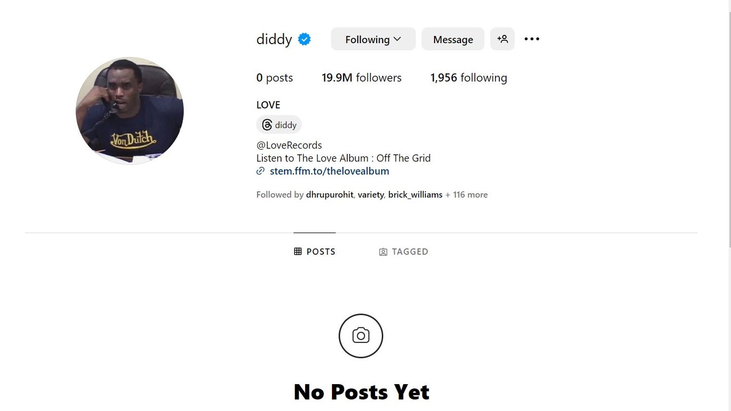 Diddy Silences Social Media Storm with Instagram Purge Amid Lawsuit Fallout