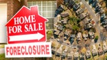 Foreclosure sign and aerial shot of Georgia neighborhood